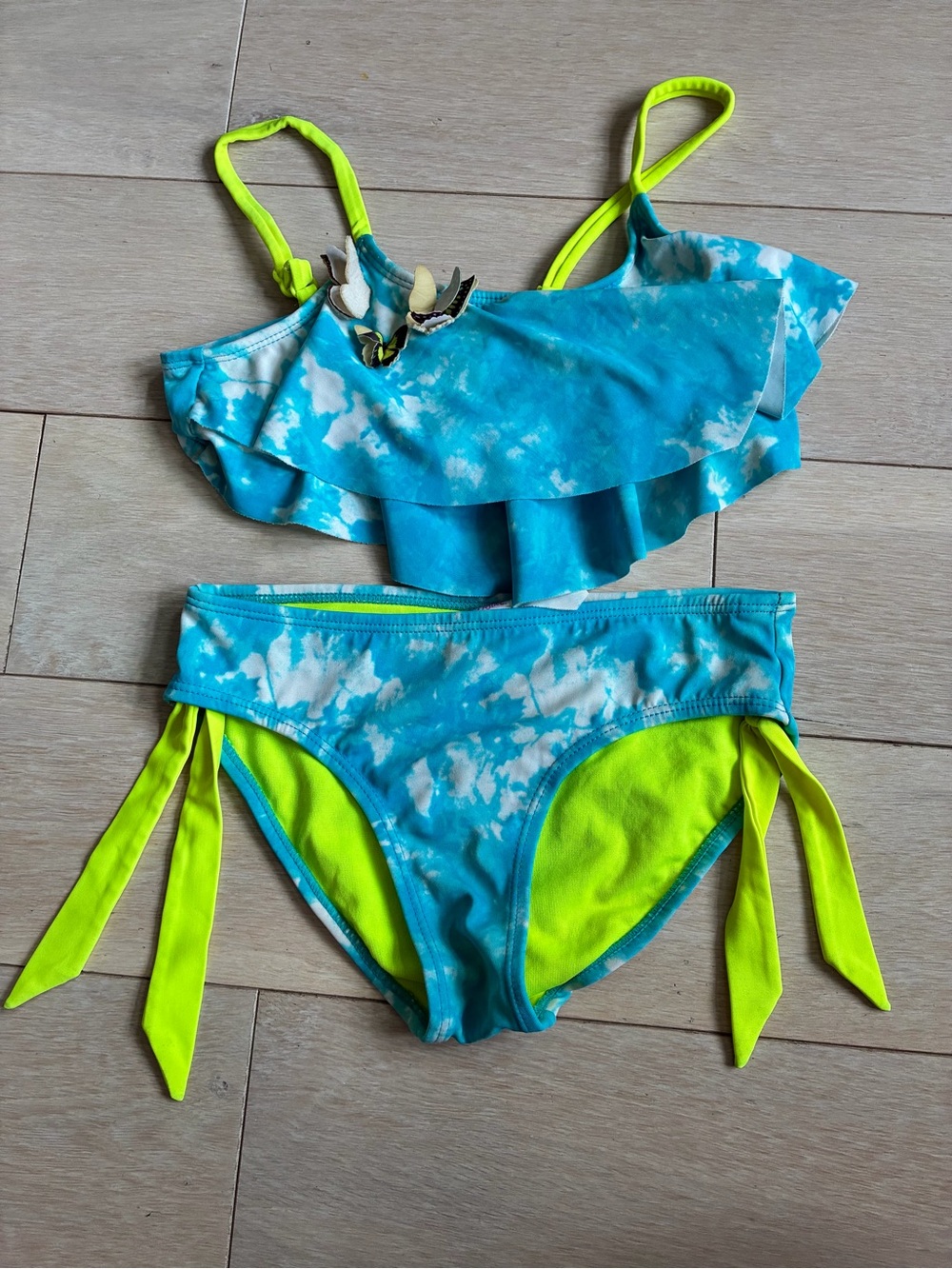 Justice Kids Two-Piece Swim Set in Turquoise and Neon Yellow GUC Size 7